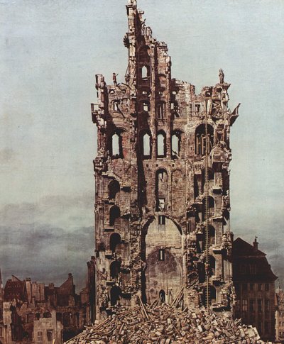 Gezicht op Dresden, de ruïne van de Kreuzkirche, gezien vanuit het oosten door Bernardo Bellotto